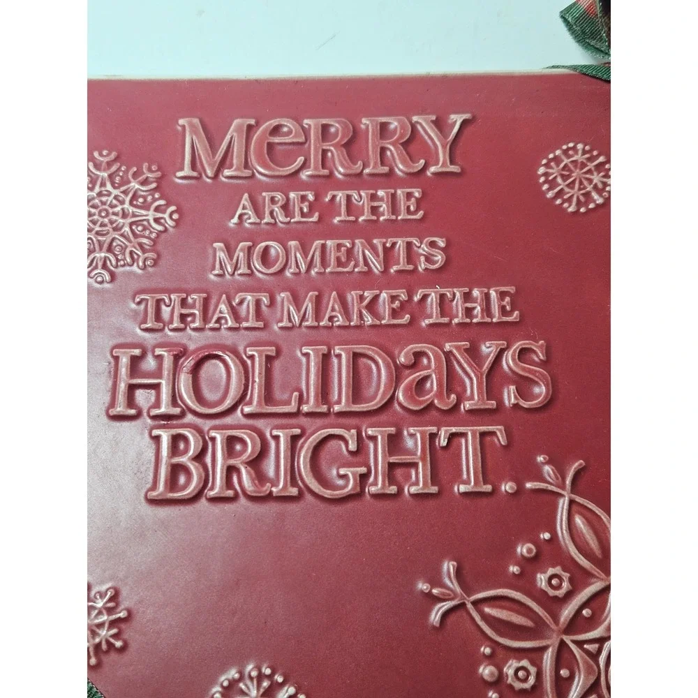 Hallmark Christmas Ceramic Tile Trivet Red Snowflake Hot Plate Plaque Plaid